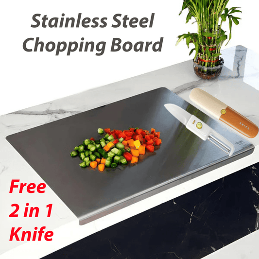 Scratch Less Stainless Steel Chopping Board | 2-in-1 Dual-head Fruit Knife FREE