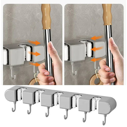Slot Hook Wall Mounted Holder For Mop, Broom, Kitchen