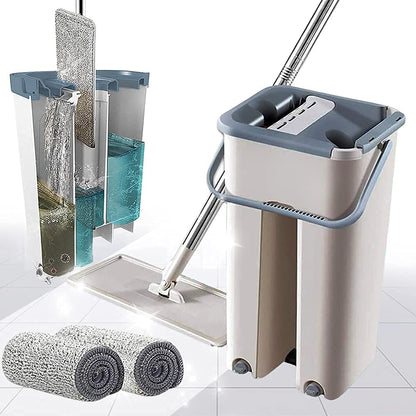 “360° Flat Spin Mop with Bucket &  Microfiber Pads