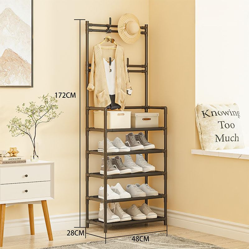 5-Tier Multifunctional Clothes & Shoe Organizer Rack with Hooks