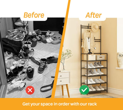 5-Tier Multifunctional Clothes & Shoe Organizer Rack with Hooks