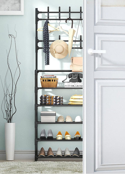 5-Tier Multifunctional Clothes & Shoe Organizer Rack with Hooks