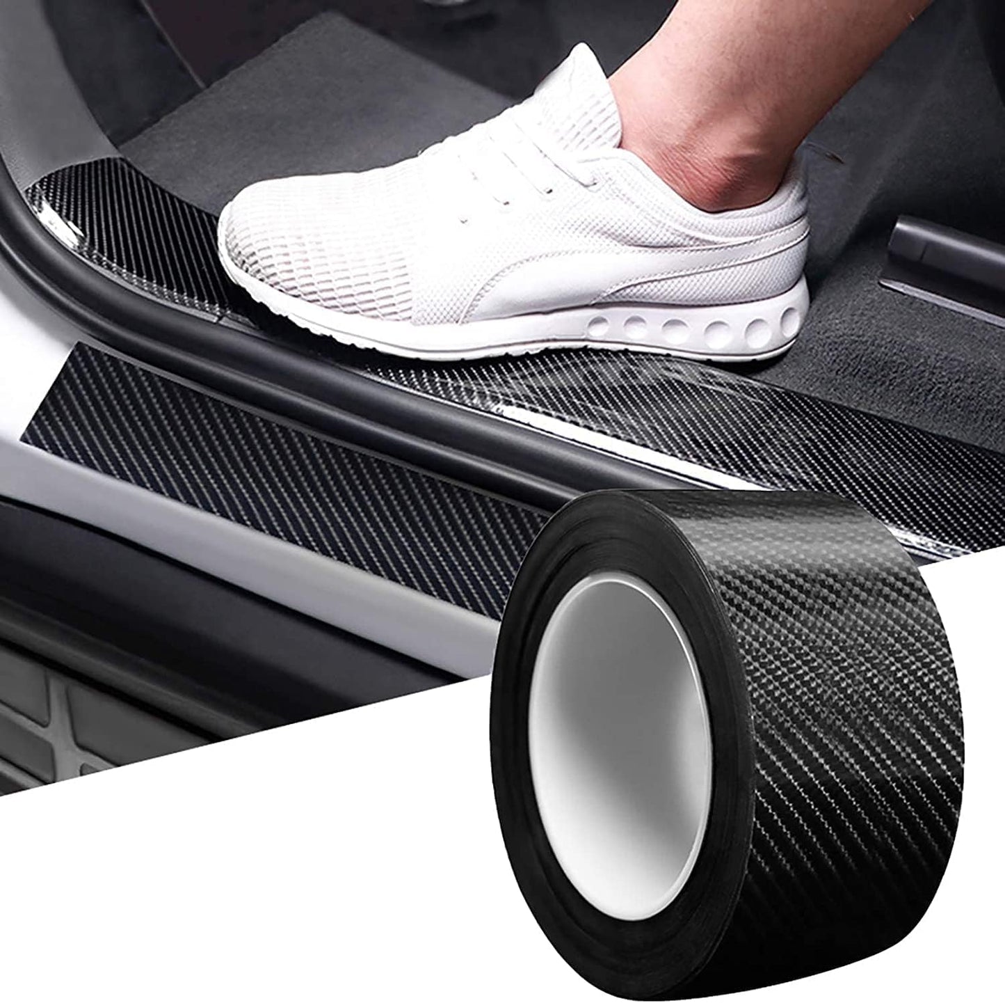 High Gloss White Carbon Fiber Style Anti-Scratch Edge Guard Step Decoration Waterproof Tape - 2Inch x 5Meter